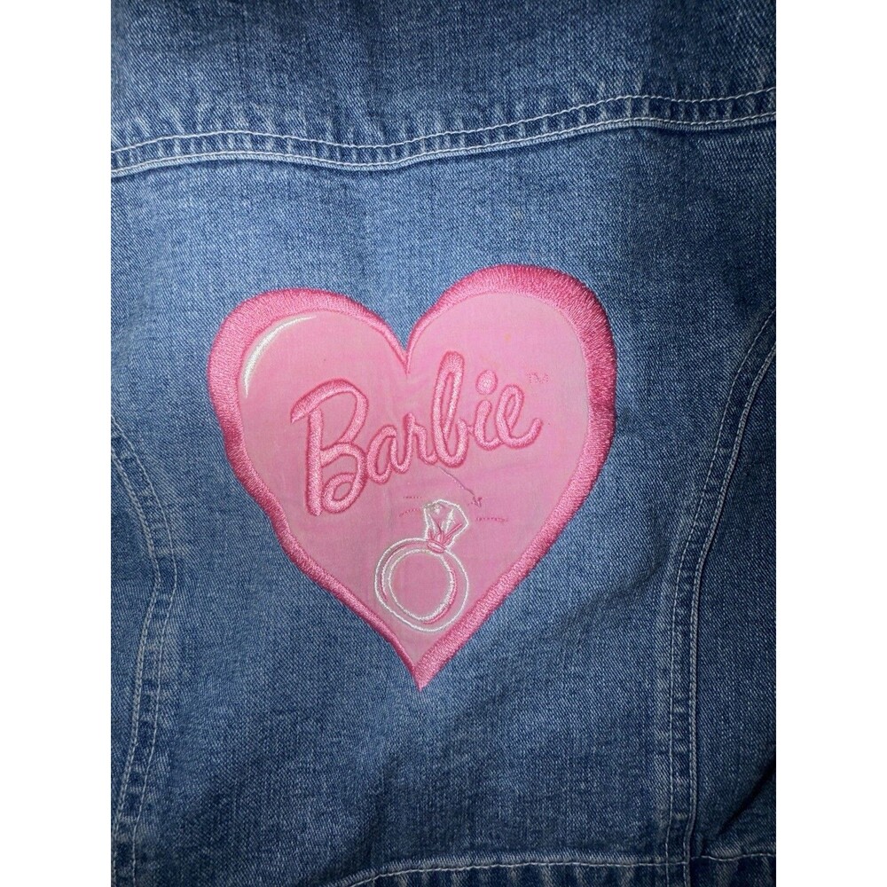 VINTAGE RARE BARBIE 90s Kids Girls Sz 6 denim embroidered Bling Jacket - Picture 8 of 10